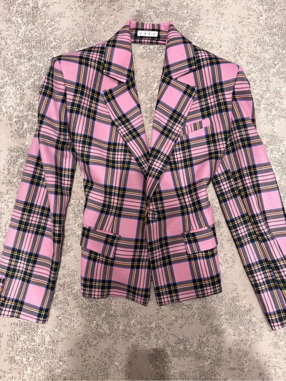 AREA Pink & Black Plaid Tailored Blazer and Skirt Set